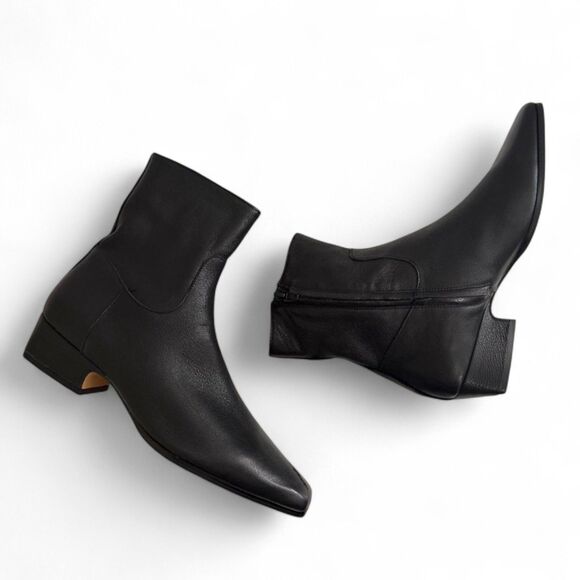 STEVE MADDEN Dusty Block-Heel Square Toe Black Leather Booties, NEW! Size 9 - Picture 2 of 10